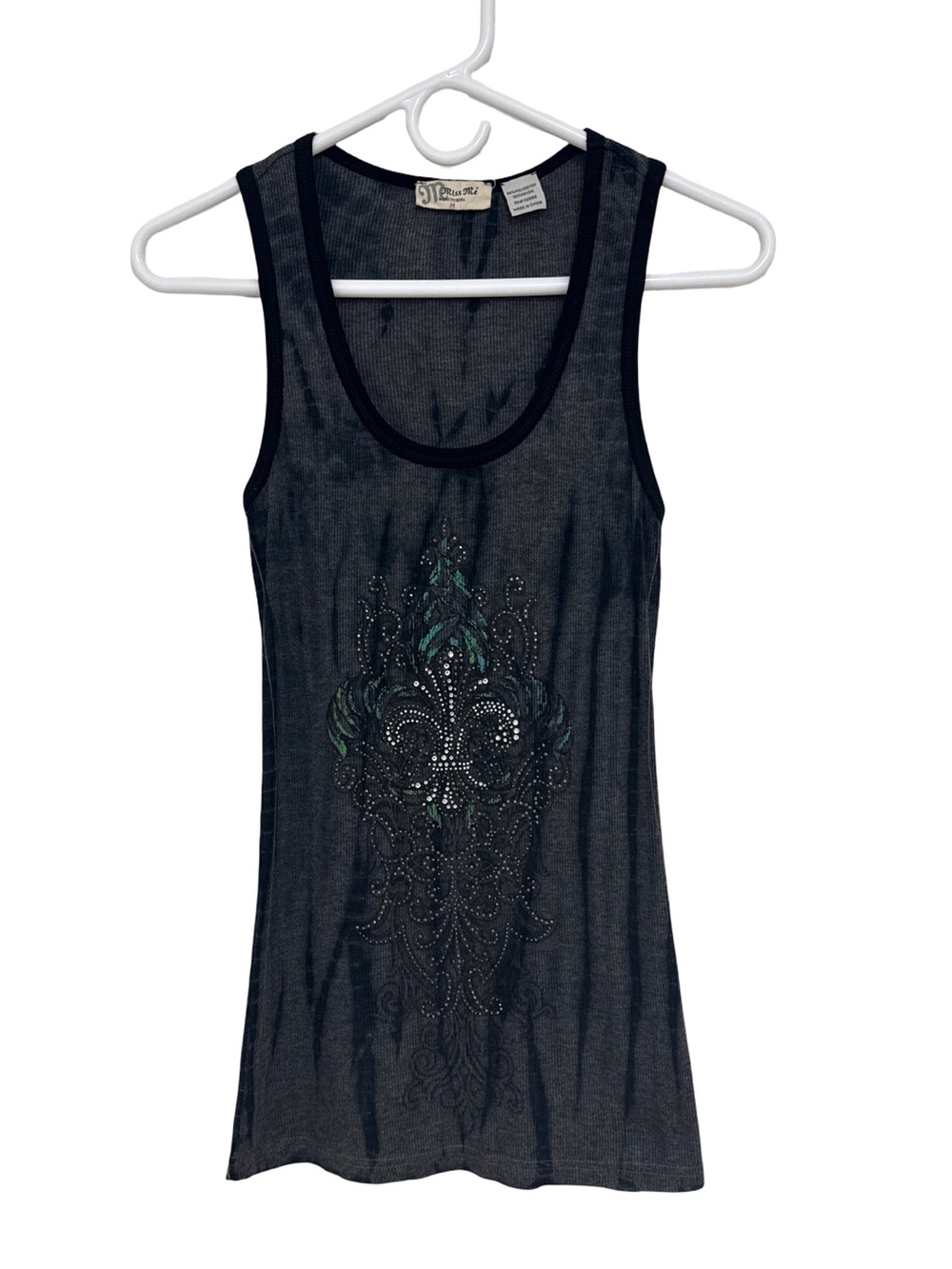 Miss Me Ribbon Embellished Tank Top Women's Medium Black